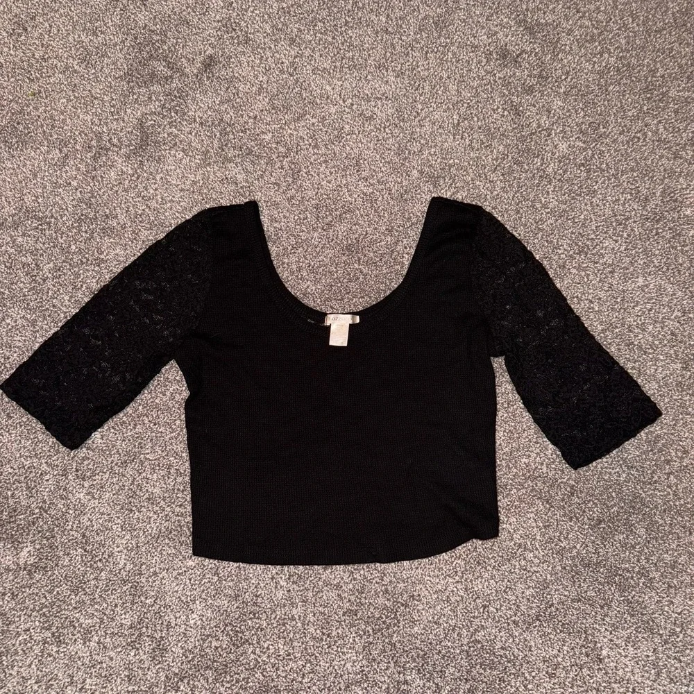 Bozzolo‎ Black Cropped Half-Sleeved Top